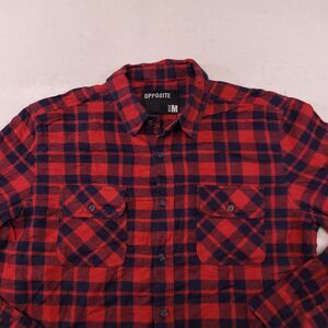 Opposite Tartan Flannel Casual Button Up Shirt Mens Size Medium M Red Blue